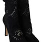 Black Stretch Pumps Boots Floral Lace Shoes