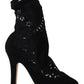 Black Stretch Pumps Boots Floral Lace Shoes