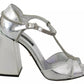 Silver Crystals T-strap Sandals Leather Shoes