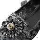 Gray Black Lace Crystal Ballet Loafers Shoes