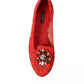 Red Lace Crystal Ballet Loafers Shoes