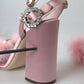 Pink Turkey Feather Embellished Sandals Shoes