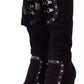 Purple Suede Leather Studded High Boots Shoes