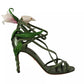 Acid Green Leather Strappy Flower Heels Sandals Shoes