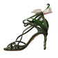 Acid Green Leather Strappy Flower Heels Sandals Shoes