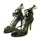 Acid Green Leather Strappy Flower Heels Sandals Shoes