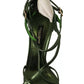 Acid Green Leather Strappy Flower Heels Sandals Shoes