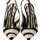 Black White Zebra Leather Heels Slingback Shoes