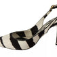 Black White Zebra Leather Heels Slingback Shoes