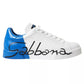 White Blue Leather Logo Low Top Sneakers Shoes