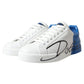 White Blue Leather Logo Low Top Sneakers Shoes