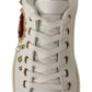White Leather Gold Red Heart Sneakers Shoes