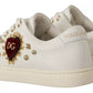 White Leather Gold Red Heart Sneakers Shoes