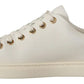White Leather Gold Red Heart Sneakers Shoes