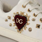 White Leather Gold Red Heart Sneakers Shoes