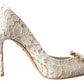 White Taormina Lace Crystal Heels Pumps Shoes