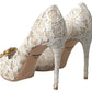 White Taormina Lace Crystal Heels Pumps Shoes