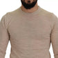 Beige Virgin Wool Crew Neck Pullover Sweater