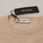 Beige Virgin Wool Crew Neck Pullover Sweater