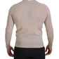 Beige Virgin Wool Crew Neck Pullover Sweater