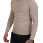 Beige Virgin Wool Crew Neck Pullover Sweater