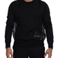 Black Polyester Crewneck Men Pullover Sweater