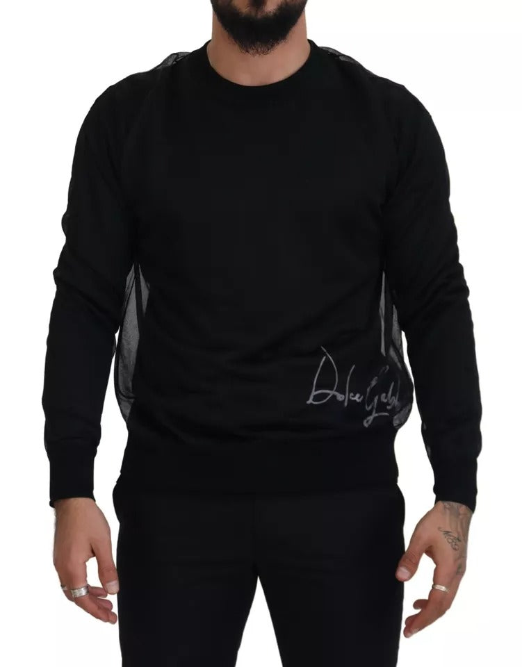 Black Polyester Crewneck Men Pullover Sweater