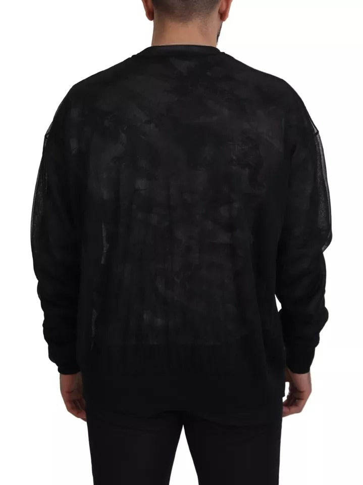 Black Polyester Crewneck Pullover Sweater