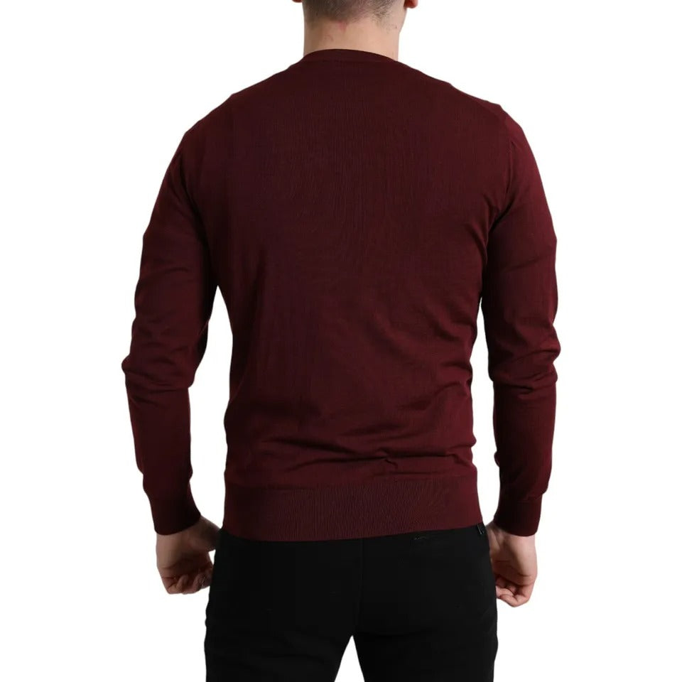 Bordeaux Wool Knit Crew Neck Pullover Sweater