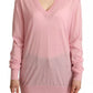 Pink V-neck Women Pullover Cashmere Sweater