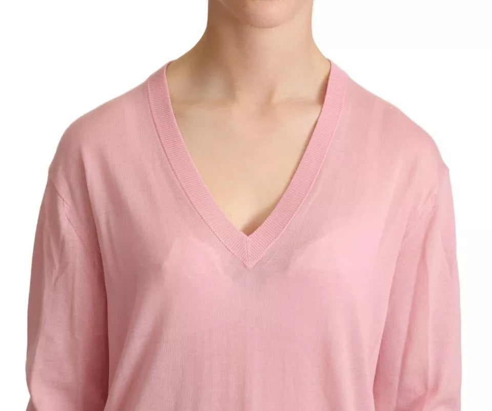 Pink V-neck Women Pullover Cashmere Sweater