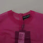 Fuchsia Polyester Crewneck Pullover Sweater