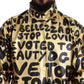 Gold Logo Print Turtleneck Pullover Sweater