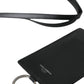 Black Calf Leather Lanyard Logo Card Holder Men Wallet