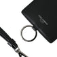 Black Calf Leather Lanyard Logo Card Holder Men Wallet