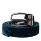 Blue Velvet Leather Silver Metal Buckle Belt