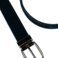 Blue Velvet Leather Silver Metal Buckle Belt