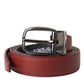 Brown Leather Silver Metal Buckle Belt Men