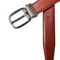 Brown Leather Silver Metal Buckle Belt Men