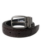 Dark Brown Perforated Leather Metal Buckle Belt Men