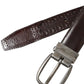 Dark Brown Perforated Leather Metal Buckle Belt Men