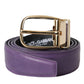 Purple Leather Gold Metal Buckle Belt Men