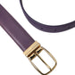 Purple Leather Gold Metal Buckle Belt Men