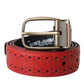 Red Perforated Leather Metal Buckle Belt Men