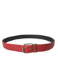 Red Perforated Leather Metal Buckle Belt Men