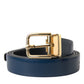 Blue Calf Leather Gold Metal Buckle Belt Men