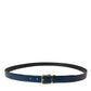 Blue Calf Leather Gold Metal Buckle Belt Men