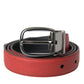 Red Leather Silver Metal Buckle Belt Men