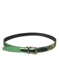 Green Leather Jacquard Silver Metal Buckle Belt