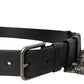 Black Calf Leather Silver Metal Buckle Belt